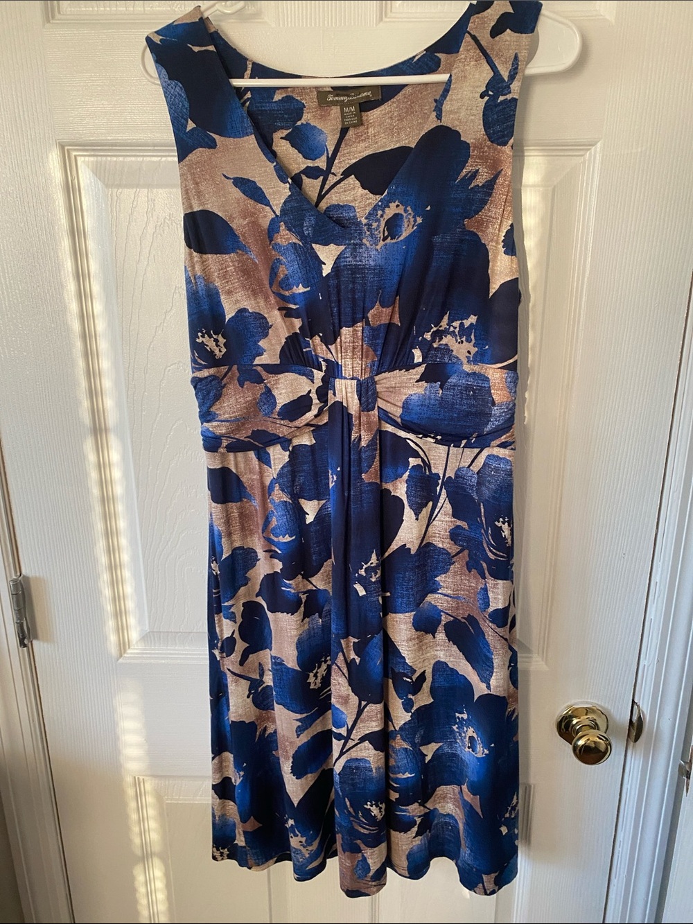 Tommy Bahama Blue Floral Midi Dress with Tan Accents
